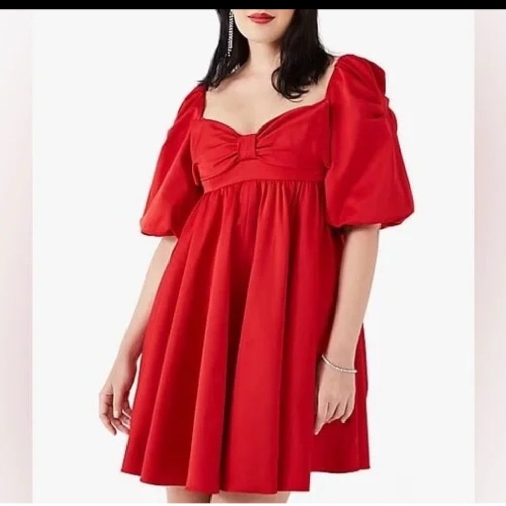 Kate Spade Beau Satin Dress Puff Sleeve Red Size 10